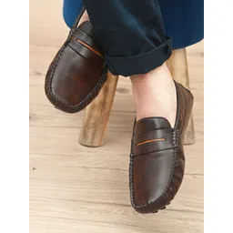 Prolific Men Brown Textured Formal Loafers-picture-37