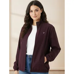 Promount Women Mock Collar Solid Lightweight Bomber Jacket-picture-21