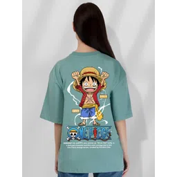PRONK Luffy One Piece Printed Drop Shoulder Sleeves Pure Cotton Oversized T-shirt-picture-26