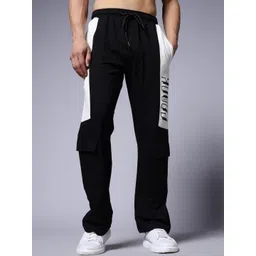 PRONK Men Black & White Side Panel Printed Cotton Joggers With Drawstring-picture-20
