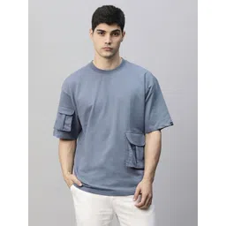 PRONK Men Solid Round Neck Cotton Oversized T-Shirt-picture-31