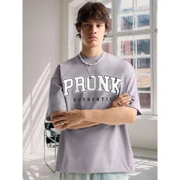 PRONK Men Typography Printed Applique T-shirt with Mask-picture-40
