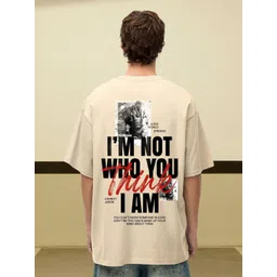 PRONK Typography Printed Round Neck Drop-Shoulder Sleeves Cotton Oversized T-shirt-picture-11