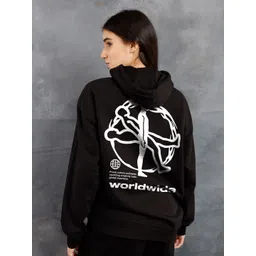 PRONK Women Cotton Conversational Printed Hood Sweatshirt-picture-35