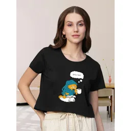 PRONK Women Humour and Comic Printed Round Neck Boxy T-shirt-picture-29