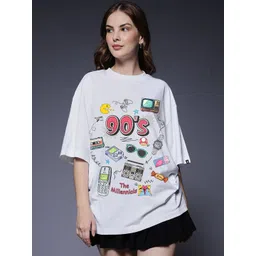 PRONK Women Printed Drop-Shoulder Sleeves T-shirt-picture-32