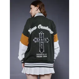 PRONK Women Stand Collar Long Sleeves Bomber Jacket-picture-23