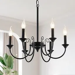 Prop It Up 6-Light Black Chandelier, Modern Chandelier for Home Decoration, Candle Design, 220V Indoor Ceiling Mount Light Fixture-image-4