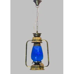 VINTAGE TRADITIONAL METAL CRAFT ELECTRIC LANTERN HANGING/PENDANT LAMP/LIGHT Beige, Blue Iron, Glass Hanging Lantern-image-48
