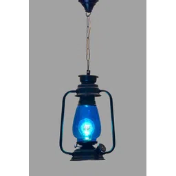 VINTAGE TRADITIONAL METAL CRAFT ELECTRIC LANTERN HANGING/PENDANT LAMP/LIGHT Black, Blue Iron, Glass Hanging Lantern-image-25