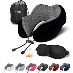 ProQ Memory Foam Travel Pillow for Neck Pain, Sleeping, Travelling with Eye Mask & Noise Isolating Ear Plugs Portable Combo Men & Women, Pack of 1 (Black)-picture-38