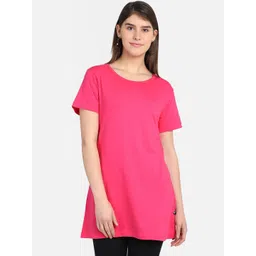 PROTEENS Women Fuchsia Solid Round Neck T-shirt-picture-10