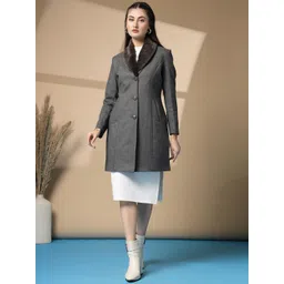 PROTEX Single Breasted Faux Fur Spread Collar Winter Wear Coat-picture-15