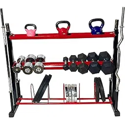 Protoner 5 in 1 dumbbells rack, plate rack, gym rod bar stand with kettle bell and accessory shelf (Large)-picture-31