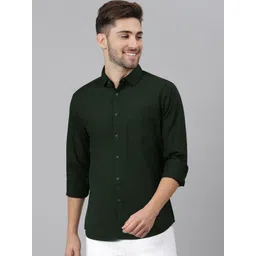 Provogue Men India Slim Spread Collar Solid Cotton Casual Shirt-picture-11