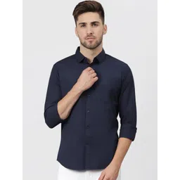 Provogue Men India Slim Spread Collar Solid Cotton Casual Shirt-picture-12