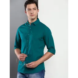 Provogue Men India Slim Spread Collar Solid Cotton Casual Shirt-picture-10