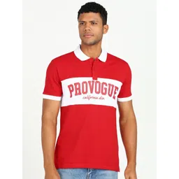 Provogue Men Typography Colourblocked Polo Collar Applique Slim Fit T-shirt-picture-12
