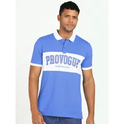 Provogue Men Typography Colourblocked Polo Collar Slim Fit T-shirt-picture-32