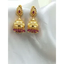PRS GOLD COVERING Gold-Plated Artificial Stones Studded & Beads Beaded Dome Shaped Jhumkas-picture-19