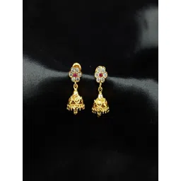 PRS GOLD COVERING Gold-Plated Artificial Stones Studded & Beads Beaded Dome Shaped Jhumkas-picture-27