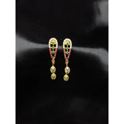 PRS GOLD COVERING Gold-Plated Artificial Stones Studded Contemporary Drop Earrings-picture-32