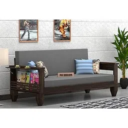PS DECOR Sheesham Wood 3 Seater Sheesham Wood Honey Finish Sofa Cums Bed for Living Room (Grey, Walnut Finish)-picture-16