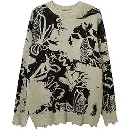 Psampa Long sleeve shirt Sweater Hip Hop Mesh Broken Pullover One Piece Pants Casual Loose Top (Color : Hortel�, Size : 2XL)-picture-39