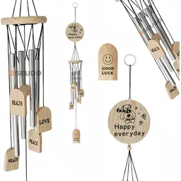 pseudo Goodluck Wind chimes for Balcony Bedroom 4 Silver Pipes Wooden and Aluminium Wood Windchime-picture-27