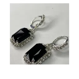 Psight Black Stone Dangler Earrings with Diamond-Cut CZ Border for Party Wear-picture-11