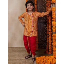 pspeaches Boys Bandhani Printed V Neck Gotta Patti Kurta with Dhoti Pants-picture-51