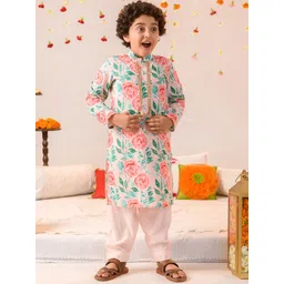pspeaches Boys Floral Printed Pure Cotton Kurta with Pyjamas-picture-55