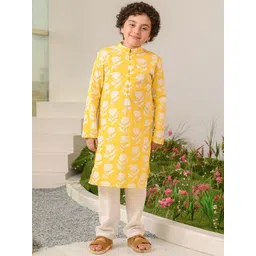pspeaches Boys Floral Printed Pure Cotton Kurta with Pyjamas-picture-19