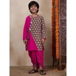 Pspeaches Boys Green & Pink Regular Fit Printed Kurta Set-picture-23
