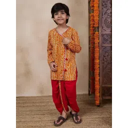 Pspeaches Boys Mustard Regular Fit Printed Kurta Set-picture-17