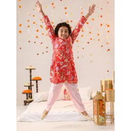 Pspeaches Boys Red Cotton Regular Fit Printed Kurta Set-picture-38
