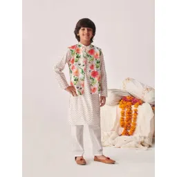 Pspeaches Boys White Cotton Regular Fit Printed Kurta Set-picture-36