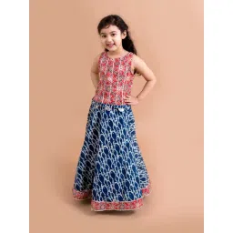Pspeaches Girls Blue & Red Cotton Regular Fit Printed Lehenga Choli-picture-29