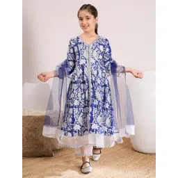 Pspeaches Girls Blue Cotton Regular Fit Floral Print Kurta Set-picture-13