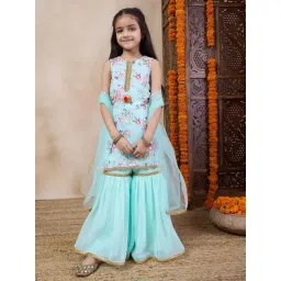 Pspeaches Girls Blue Georgette Regular Fit Floral Print Kurta Set-picture-16