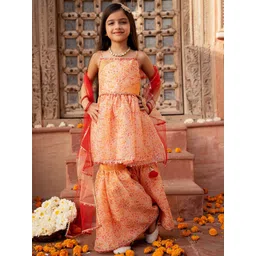 pspeaches Girls Ethnic Motifs Embroidered Regular Kurta with Sharara & With Dupatta-picture-21