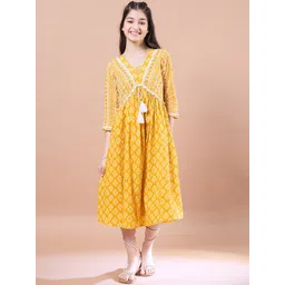 pspeaches Girls Ethnic Motifs Print Cotton V-Neck A-Line Midi Dress-picture-52