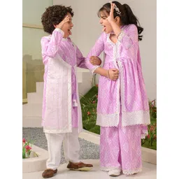 pspeaches Girls Ethnic Motifs Printed Regular Pure Cotton Kurta with Palazzos & Dupatta-picture-16