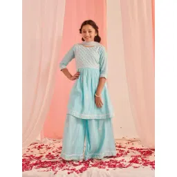 Pspeaches Girls Firozi Regular Fit Embroidered Kurta Set-picture-22