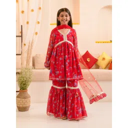 pspeaches Girls Floral Printed Regular A-Line Kurta & Sharara With Dupatta-picture-11