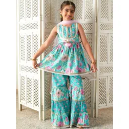 pspeaches Girls Floral Printed Regular Gotta Patti Pure Cotton Kurta with Sharara & With Dupatta-picture-48
