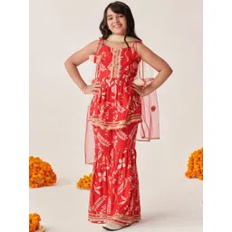 pspeaches Girls Floral Printed Regular Kurti with Sharara & With Dupatta-picture-32