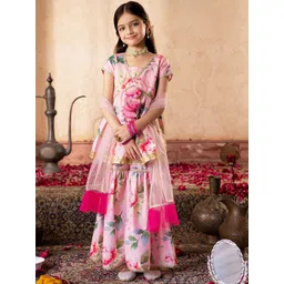 pspeaches Girls Floral Printed Regular Pure Cotton Kurta with Sharara & With Dupatta-picture-21