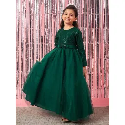Pspeaches Girls Green Regular Fit Embellished Gown-picture-17