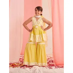 Pspeaches Girls Lime Cotton Regular Fit Self Design Kurta Set-picture-28